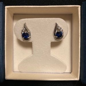 Peora Blue Sapphire and CZ Pear Drop Earrings